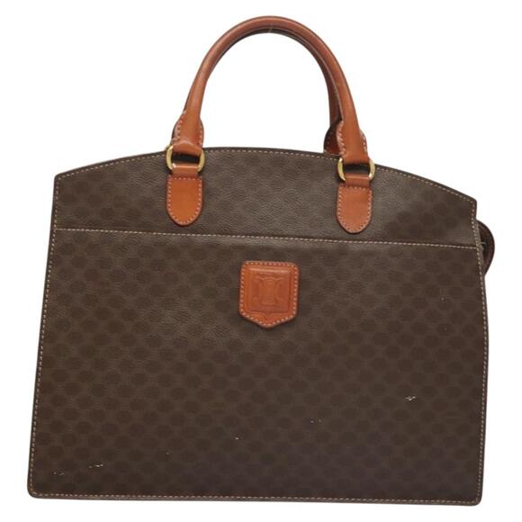 CELINE Macadam Canvas Hand Bag Pvc Leather Brown Gold - Picture 2 of 13